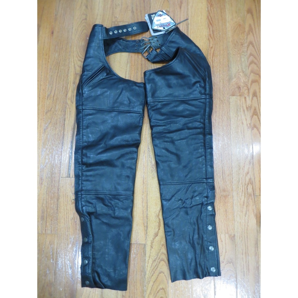 Xpert Performance Gear Black Leather Double Pocket Chaps Size XXS NWT‎